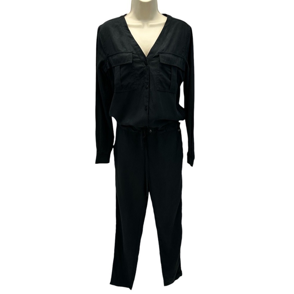 Bench Long Sleeve Drawstring Waist V-Neck Button Up Jumpsuit - Black -size Small